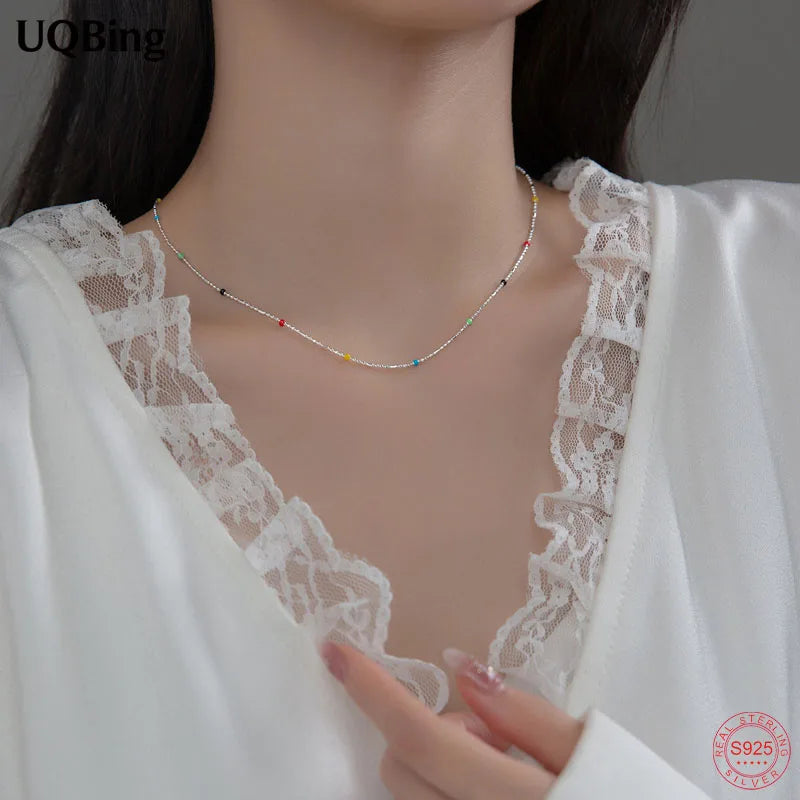 Bohemian 925 Silver Rainbow Beads Chain Necklace