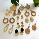 Bohemian Wooden Rattan Drop Earrings Vintage Geometric Statement Earrings