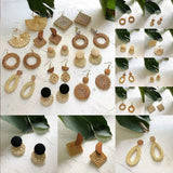 Bohemian Wooden Rattan Drop Earrings Vintage Geometric Statement Earrings