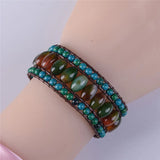 Boho Bracelets Natural Stone 3 Layers Leather Wrap Bracelets Women