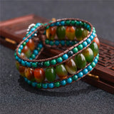 Boho Bracelets Natural Stone 3 Layers Leather Wrap Bracelets Women