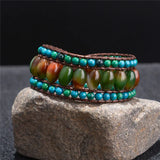 Boho Bracelets Natural Stone 3 Layers Leather Wrap Bracelets Women