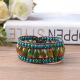 Boho Bracelets Natural Stone 3 Layers Leather Wrap Bracelets Women