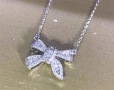 925 Silver Bow Pendant with Necklace T-type Zircon for Women