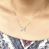 925 Silver Bow Pendant with Necklace T-type Zircon for Women