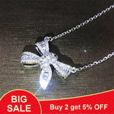 925 Silver Bow Pendant with Necklace T-type Zircon for Women
