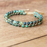 Braided Beaded Charm Bracelet Double Layer Natural Stone 4mm Beads