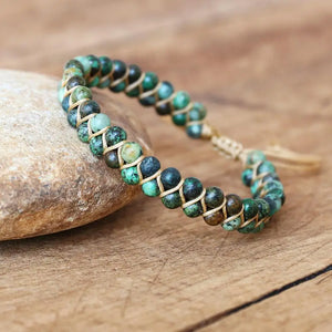 Braided Beaded Charm Bracelet Double Layer Natural Stone 4mm Beads