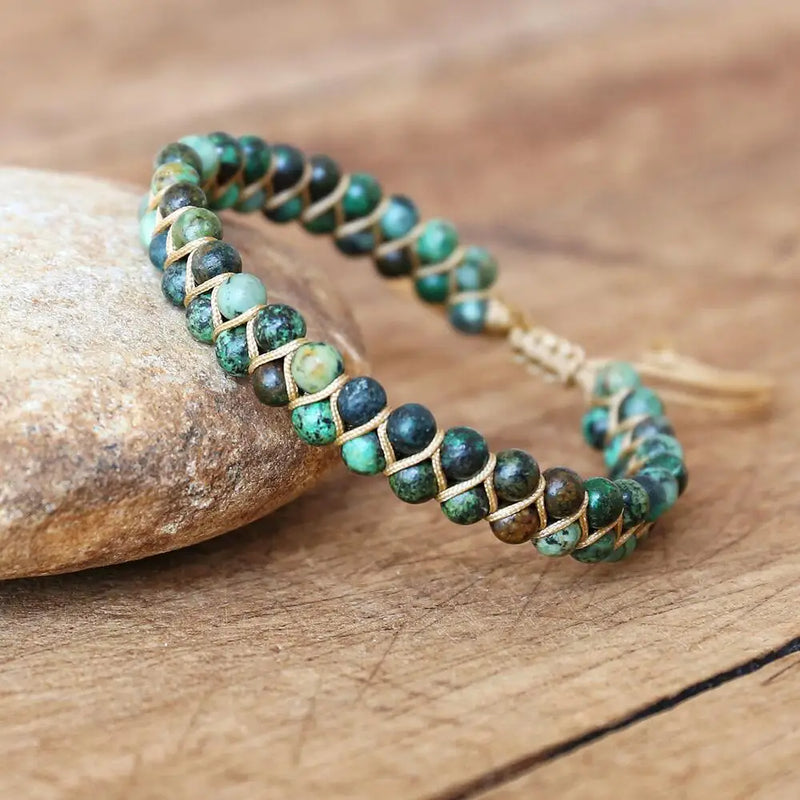 Braided Beaded Charm Bracelet Double Layer Natural Stone 4mm Beads