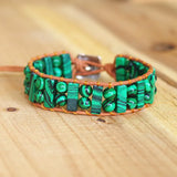 Malachite Tube Beads Leather Wrap Bracelet Couples Bracelets