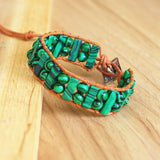 Malachite Tube Beads Leather Wrap Bracelet Couples Bracelets