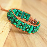Malachite Tube Beads Leather Wrap Bracelet Couples Bracelets