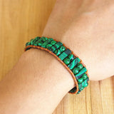 Malachite Tube Beads Leather Wrap Bracelet Couples Bracelets