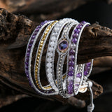 Amethyst Wax String Boho Bracelets 5 Layers Leather Cuff Femme Bracelet