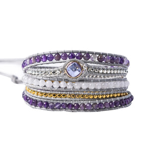 Amethyst Wax String Boho Bracelets 5 Layers Leather Cuff Femme Bracelet