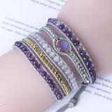 Amethyst Wax String Boho Bracelets 5 Layers Leather Cuff Femme Bracelet