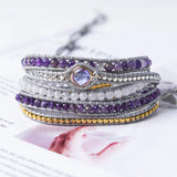 Amethyst Wax String Boho Bracelets 5 Layers Leather Cuff Femme Bracelet