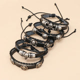 Punk Bangle 5 pcs/set Vintage Multilayer Alloy Skull Charm Leather Bracelets