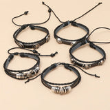 Punk Bangle 5 pcs/set Vintage Multilayer Alloy Skull Charm Leather Bracelets