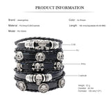 Punk Bangle 5 pcs/set Vintage Multilayer Alloy Skull Charm Leather Bracelets