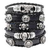 Punk Bangle 5 pcs/set Vintage Multilayer Alloy Skull Charm Leather Bracelets