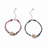 Rutilated Quartz Bead Bracelet Adjustable Woven Rope Jewelry