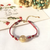 Rutilated Quartz Bead Bracelet Adjustable Woven Rope Jewelry