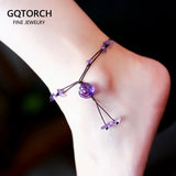 Braided Anklets Women Natural Stone Beads Chain Engraved Jewelry