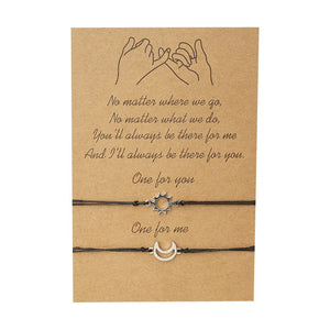 Braided Rope Bracelet Silver Sun&Moon Charm Bracelet