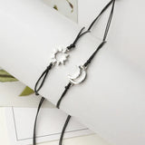 Braided Rope Bracelet Silver Sun&Moon Charm Bracelet