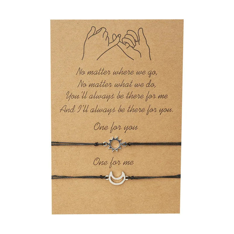 Braided Rope Bracelet Silver Sun&Moon Charm Bracelet