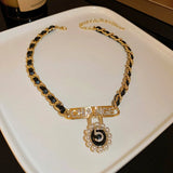 Braided Crystal Pearl Digital Leather Necklace Gift