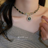 Braided Crystal Pearl Digital Leather Necklace Gift