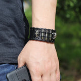 Braided Leather Men's Bracelets with Metal Skull Charms