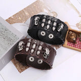Braided Leather Men's Bracelets with Metal Skull Charms