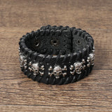 Braided Leather Men's Bracelets with Metal Skull Charms