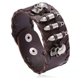 Braided Leather Men's Bracelets with Metal Skull Charms