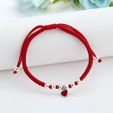 Adjustable Red Thread Silver Heart Bracelet Lucky Jewelry