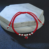 Adjustable Red Thread Silver Heart Bracelet Lucky Jewelry