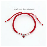 Adjustable Red Thread Silver Heart Bracelet Lucky Jewelry