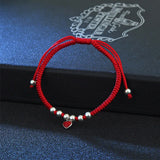 Adjustable Red Thread Silver Heart Bracelet Lucky Jewelry