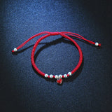 Adjustable Red Thread Silver Heart Bracelet Lucky Jewelry