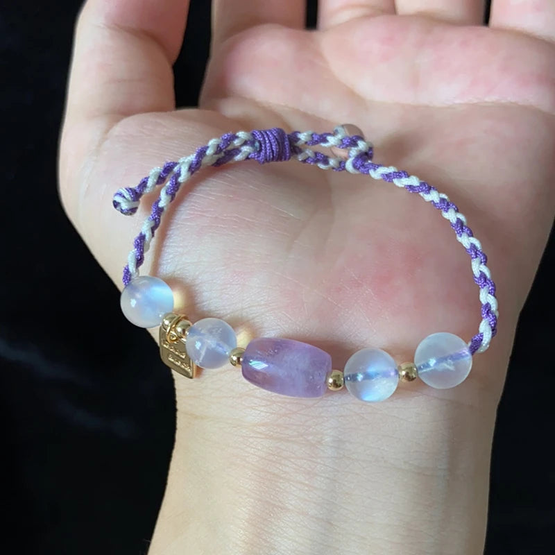Braided Rope Lucky String Bracelet Lavender Amethyst/Moonstone Bracelets Women