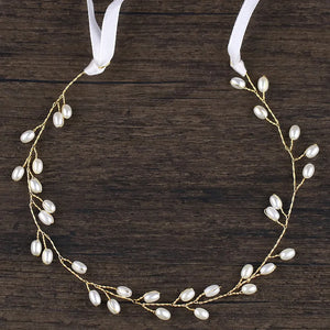 Bridesmaid Hair Band Bride Ribbon Headband Pearl Bridal Wedding Hair Accessories