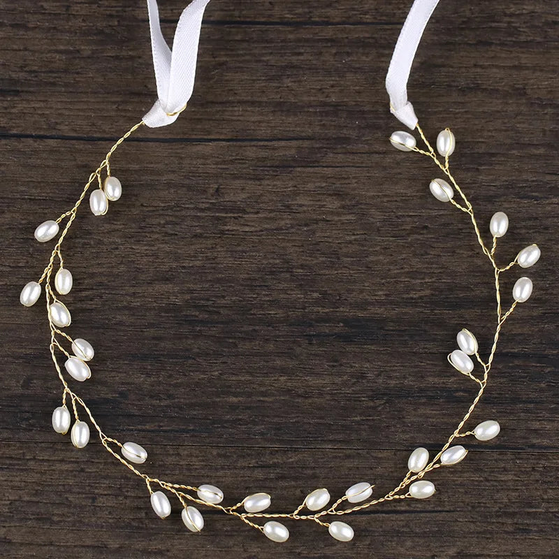 Bridesmaid Hair Band Bride Ribbon Headband Pearl Bridal Wedding Hair Accessories