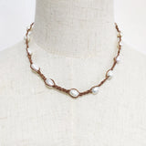 Brown Leather Necklace with Natural Freshwater Pearl Embellishment