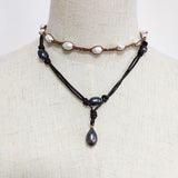 Brown Leather Necklace with Natural Freshwater Pearl Embellishment