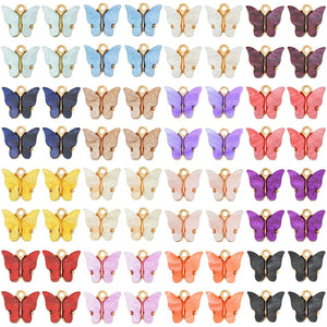Butterfly Pendant Earrings Colorful Acrylic Insect Golden Charm