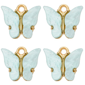 Butterfly Pendant Earrings Colorful Acrylic Insect Golden Charm
