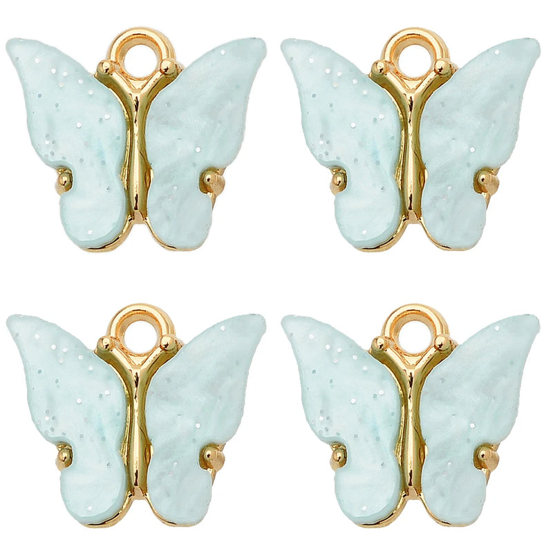 Butterfly Pendant Earrings Colorful Acrylic Insect Golden Charm